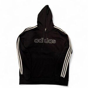 Adidas black hoodie with white stripes and logo